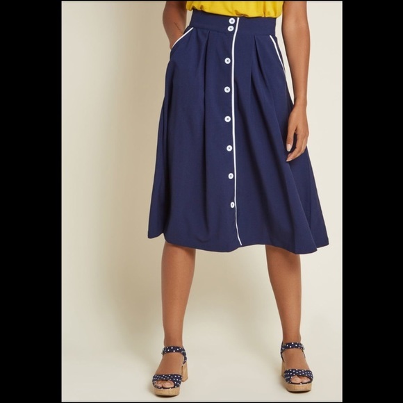 Modcloth Dresses & Skirts - NWOT ModCloth Navy Blue White Trim Midi Skirt New